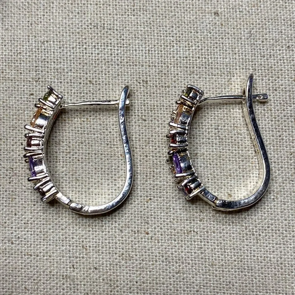 💛 925 Plated Multi Coloured Stone Earrings - Picture 4 of 6